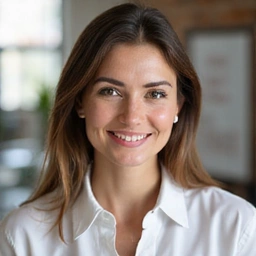 Imagen profesional de la nutricionista de NutriVida Saludable, sonriendo amablemente en un ambiente luminoso y moderno, con un sutil efecto 'claymorphism' en el fondo.